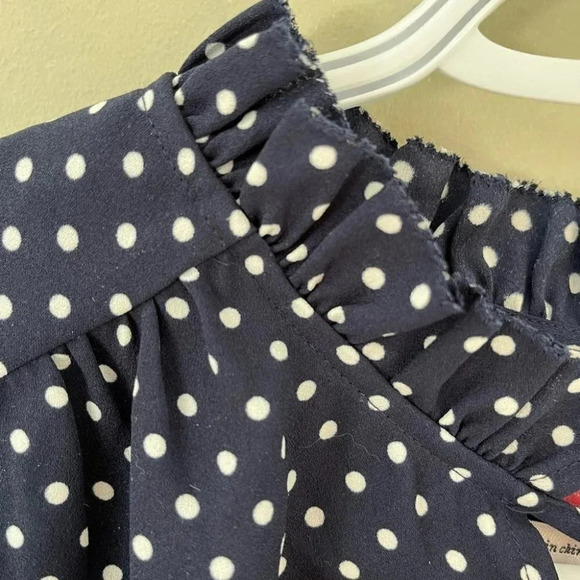 [S]Kate Spade Dark  Navy Blue Polka Dot LS Blouse - Picture 6 of 13